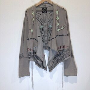 BIYA Johnny Was Womens Cardigan Boho Tribal Embroidered Waterfall Draped Large